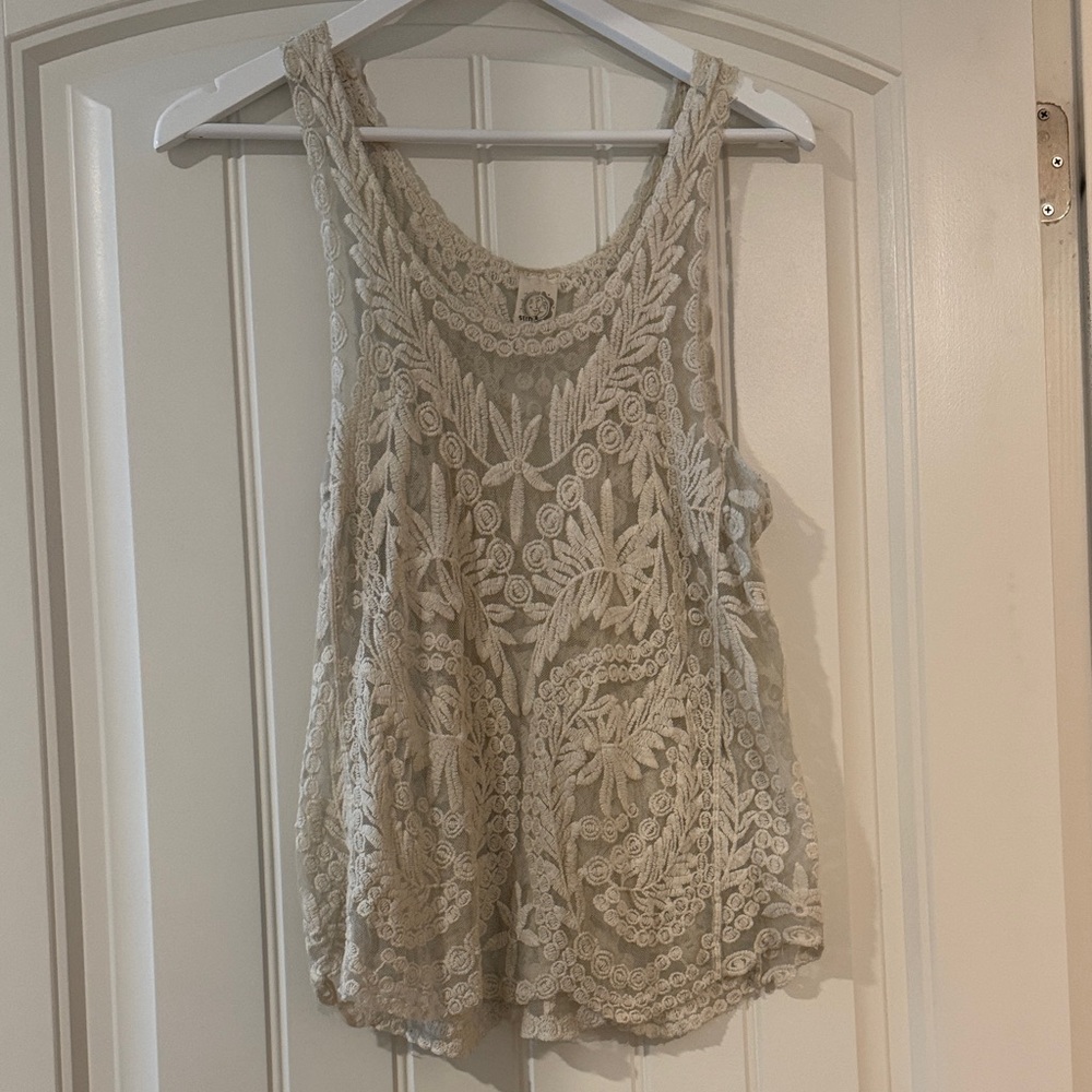 Women's Embroidered Lace Tank Top - Cream